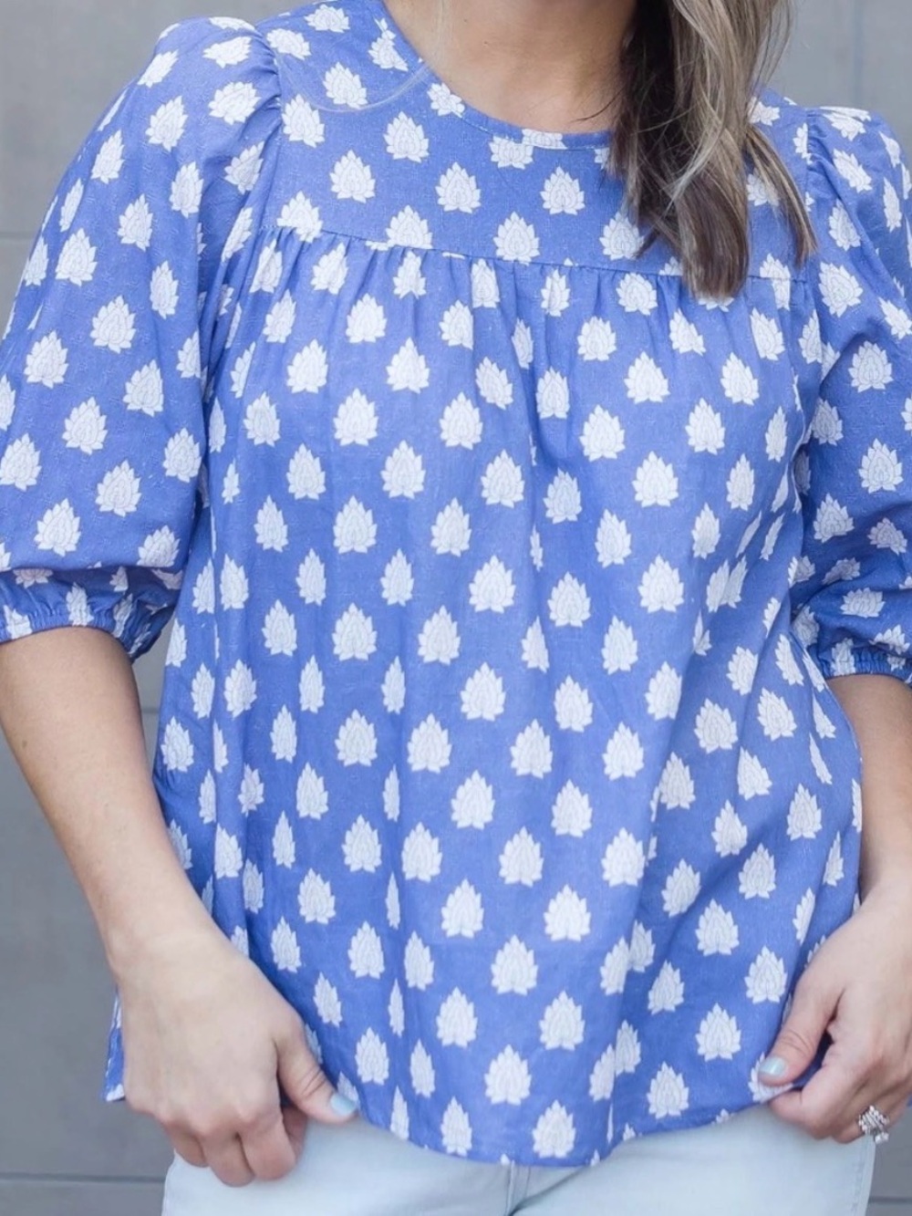 Michelle McDowell Blue Floral Print Peasant Top - Women